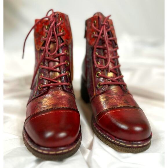 L'Artiste by Spring Step Leather Lace-Up Boots Fallinluv Bordeaux size 36 - Picture 4 of 11